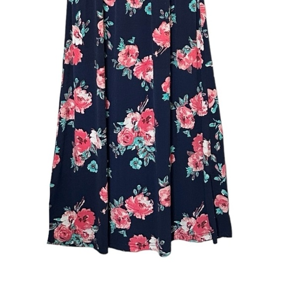 Boutique Maxi Dress Size L Navy Floral Print Stretchy Flowy Wedding Guest - Picture 6 of 7
